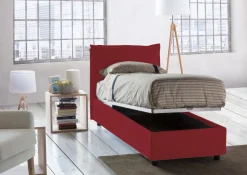 Letto una piazza contenitore rosso 105x205cm rivestimento in tessuto - Aigor