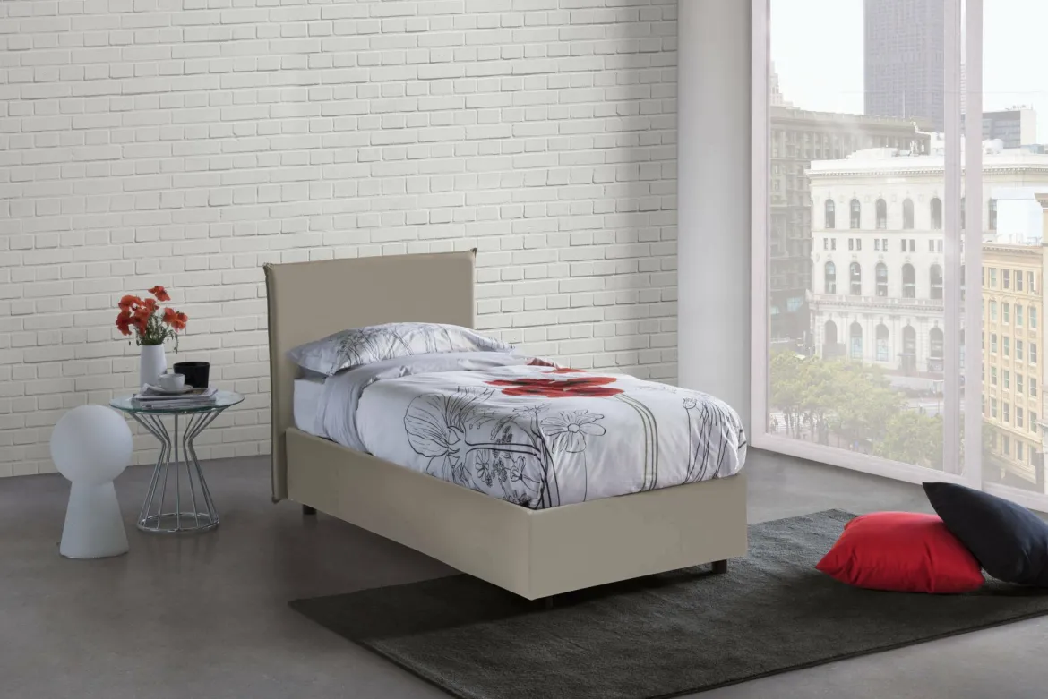 Letto una piazza contenitore tortora 105x205cm rivestimento in tessuto - Animal