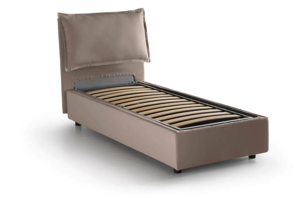 Letto una piazza contenitore tortora 105x205cm rivestimento in tessuto - Animal