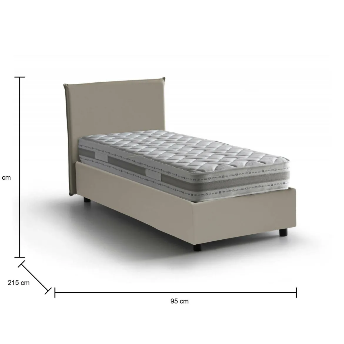 Letto una piazza contenitore tortora 95x215cm elegante - Ancara