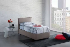 Letto una piazza contenitore tortora 95x215cm rivestimento in tessuto - Boudicca
