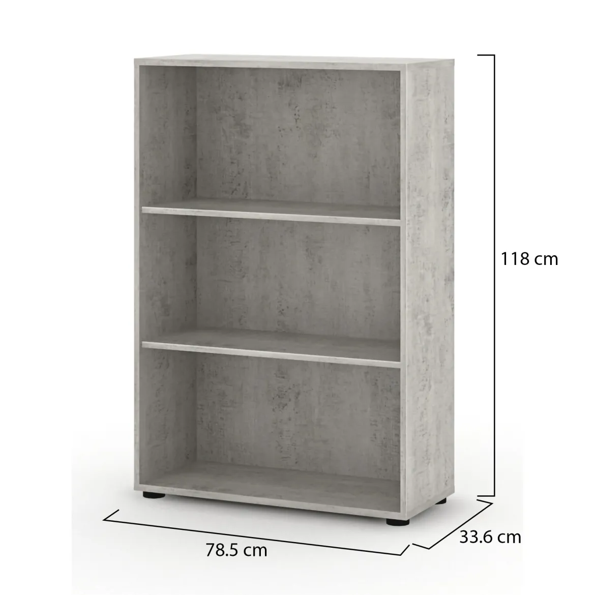 Libreria Bianco Grigio Cemento 4 Ripiani Installazione a Terra 79x34x118h cm, Sfumatura Colore Struttura Cemento - Leporano