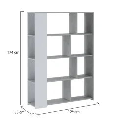 Libreria Bianco Grigio Cemento 9 Ripiani Installazione a Terra 93x28x142h cm, Sfumatura Colore Struttura Cemento - Budrio
