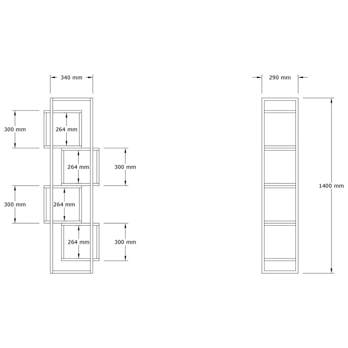 Libreria Bianco Marrone Rovere 4 Ripiani Installazione Libera 64x24x150h cm, Sfumatura Colore Struttura Rovere - Equo