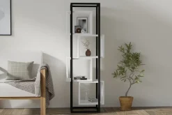 Libreria Bianco Marrone Rovere 4 Ripiani Installazione Libera 64x24x150h cm, Sfumatura Colore Struttura Rovere - Equo