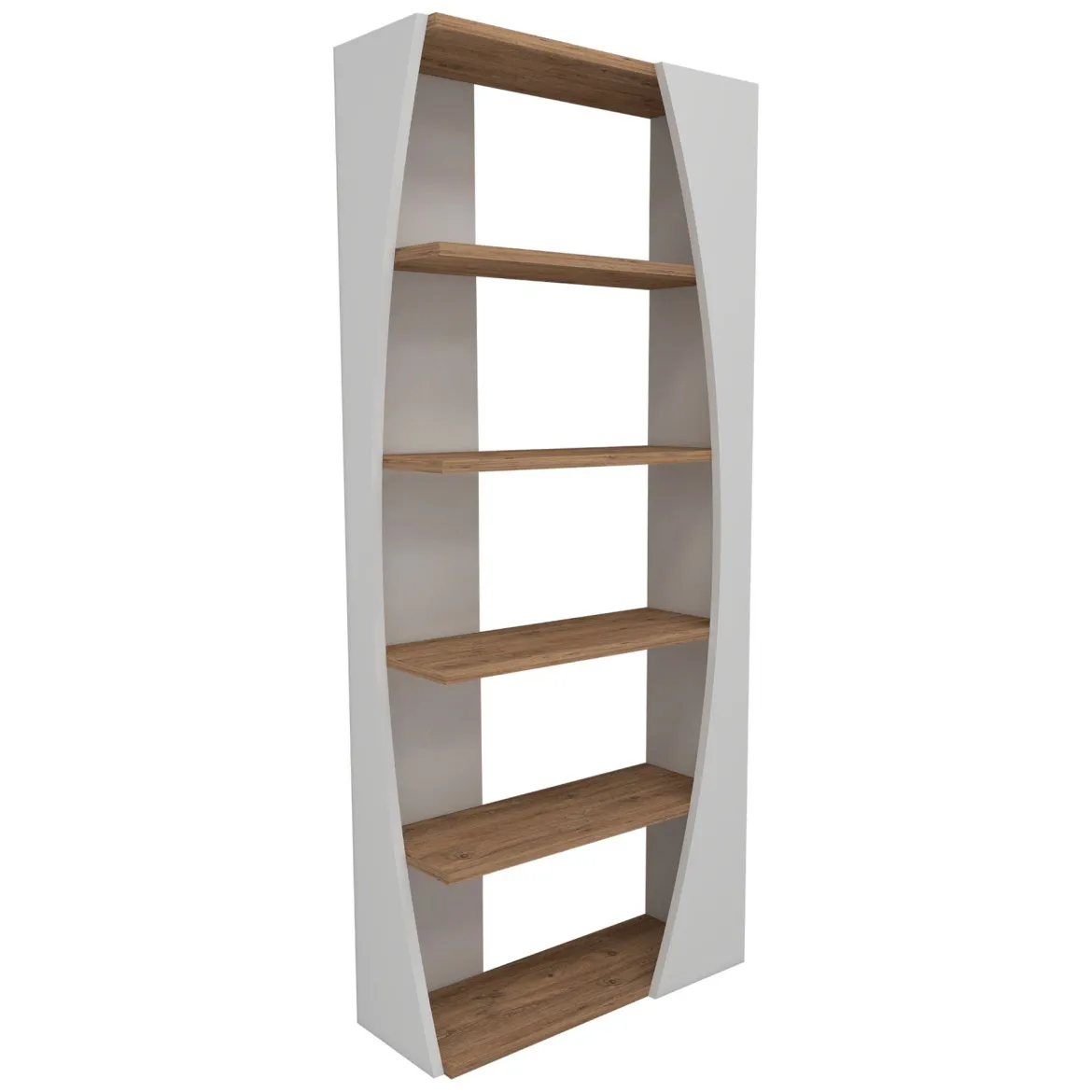 Libreria Bianco Marrone Rovere 4 Ripiani Installazione Libera 64x24x150h cm, Sfumatura Colore Struttura Rovere - Equo