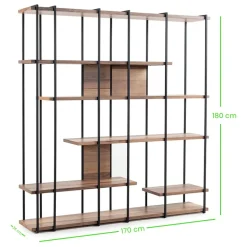 Libreria Marrone Noce Nero 5 Ripiani Installazione Libera 34x34x173h cm, Sfumatura Colore Struttura Noce - Schiavon