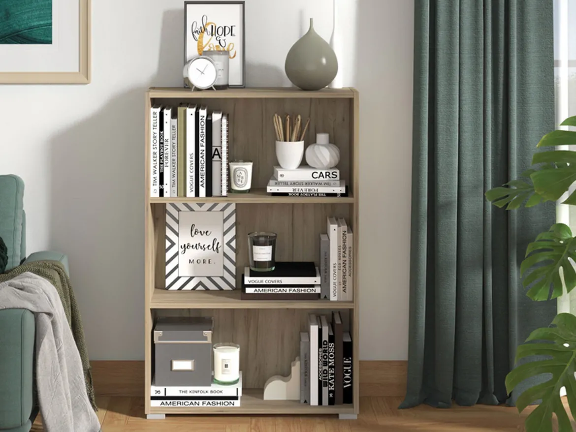 Libreria Marrone Rovere Grigio 3 Ripiani Installazione a Terra 70x24.5x142h cm, Sfumatura Colore Struttura Rovere Grigio - Prisco