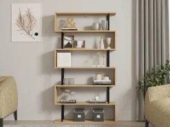 Libreria Marrone Rovere Nero 5 Ripiani Installazione Libera 90x34x180h cm, Sfumatura Colore Struttura Rovere - Mongiana