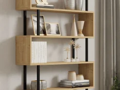 Libreria Marrone Rovere Nero 5 Ripiani Installazione Libera 90x34x180h cm, Sfumatura Colore Struttura Rovere - Mongiana