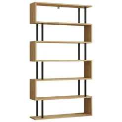 Libreria Marrone Rovere Nero 5 Ripiani Installazione Libera 90x34x180h cm, Sfumatura Colore Struttura Rovere - Mongiana