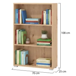 Libreria Marrone Rovere Nodi 3 Ripiani Installazione a Terra 70x24.5x142h cm, Sfumatura Colore Struttura Rovere Nodi - Prisco