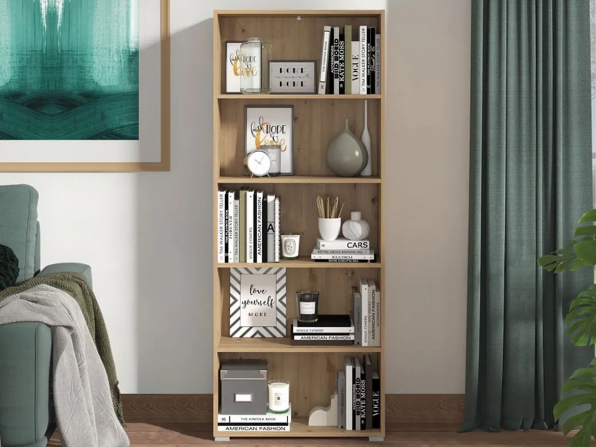 Libreria Marrone Rovere Nodi Nero 3 Ripiani Installazione a Terra, Sospesa 50x28x137.5h cm, Colore Struttura Nero - Cimolais