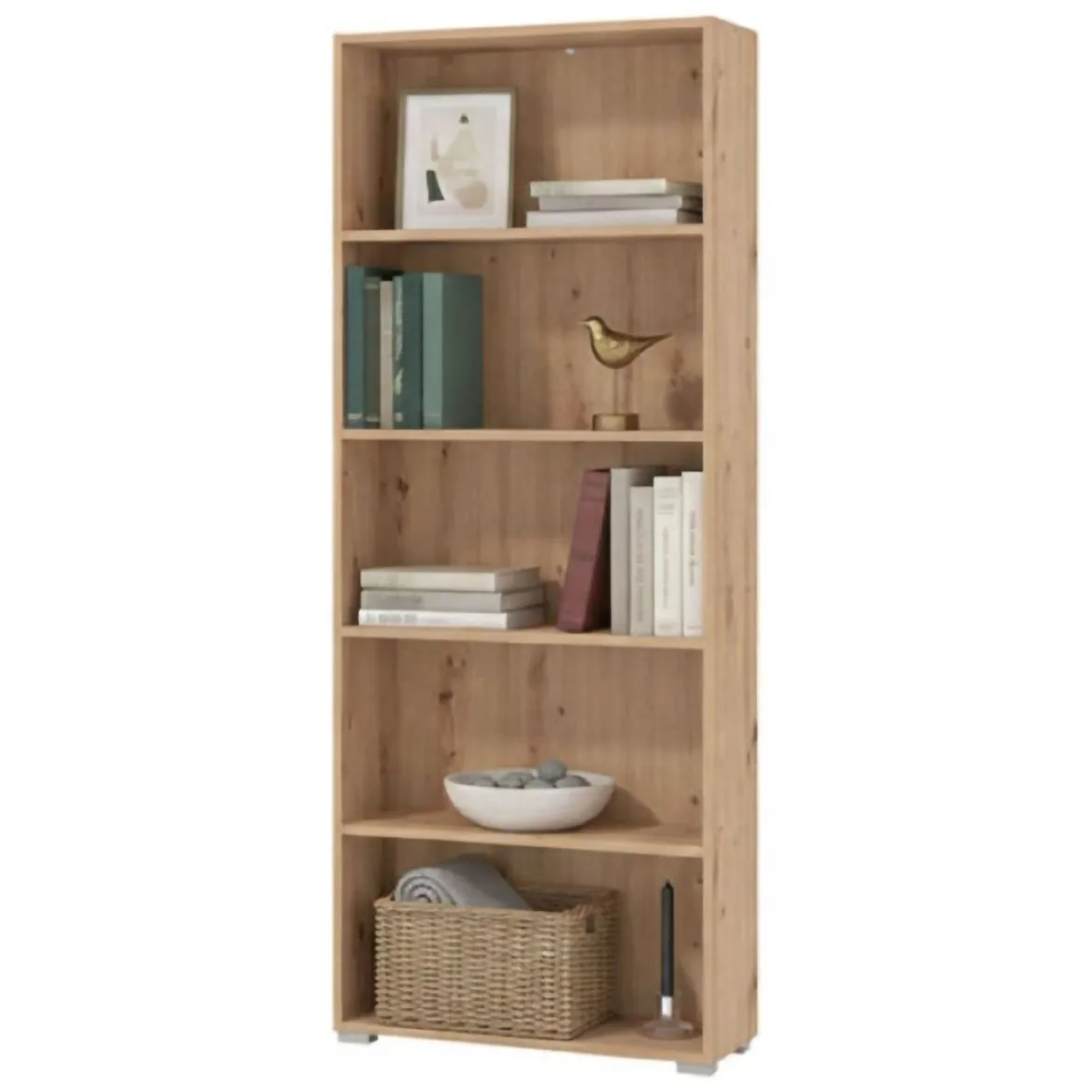Libreria Marrone Rovere Nodi Nero 3 Ripiani Installazione a Terra, Sospesa 50x28x137.5h cm, Colore Struttura Nero - Cimolais