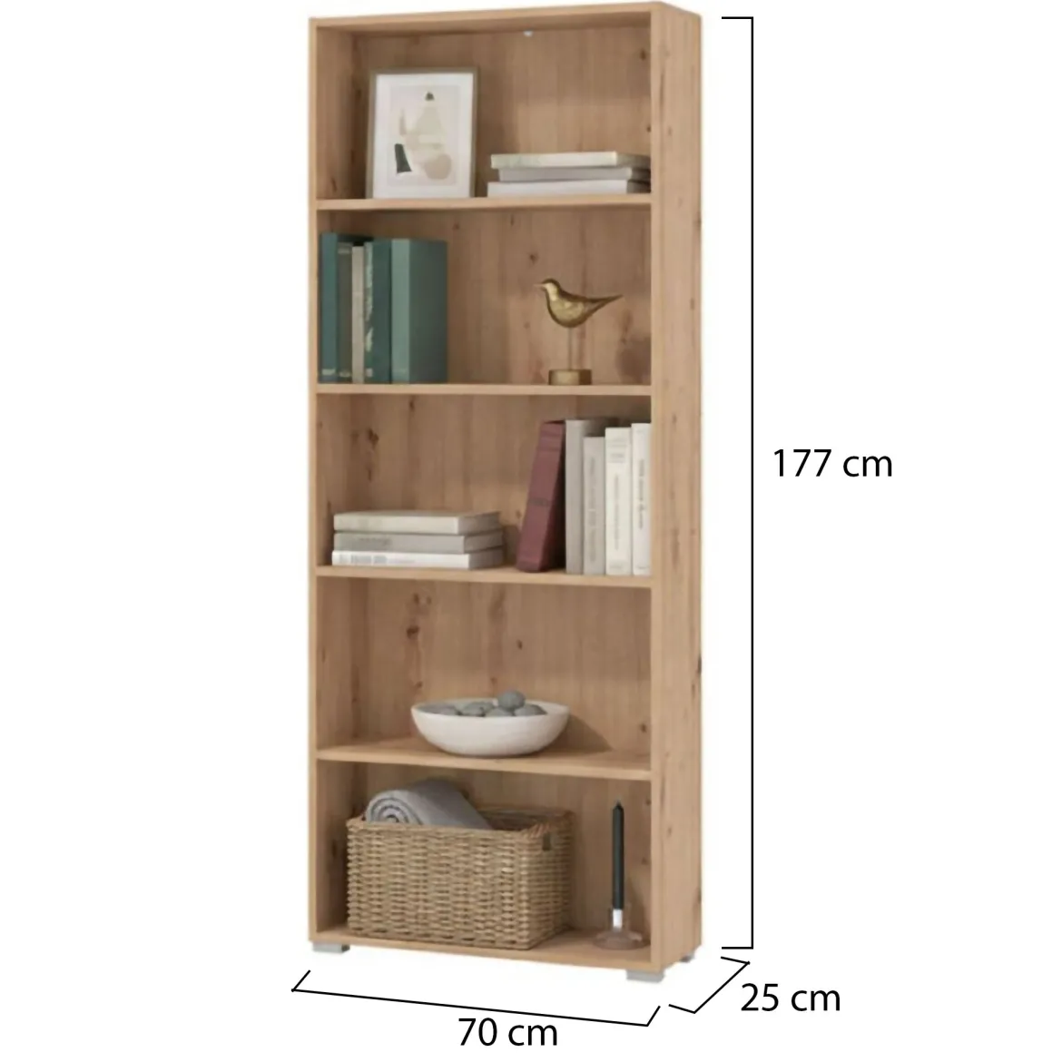 Libreria Marrone Rovere Nodi Nero 3 Ripiani Installazione a Terra, Sospesa 50x28x137.5h cm, Colore Struttura Nero - Cimolais
