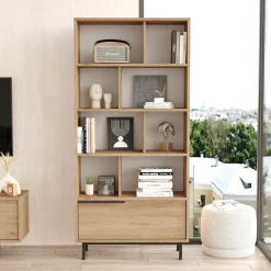Libreria Marrone Rovere 8 Ripiani Un'anta 84x30x176h cm, Installazione Libera - Seneghe