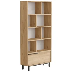 Libreria Marrone Rovere 8 Ripiani Un'anta 84x30x176h cm, Installazione Libera - Seneghe