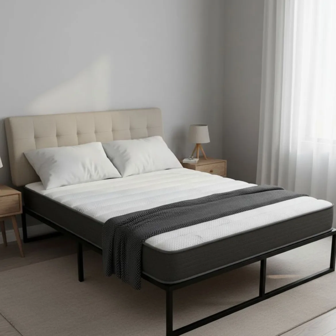 Materasso Piazza e Mezza Bianco Grigio Grado Rigidità Medio 190x120x22h cm, Misura Rete Compatibile 120x190 cm - Lombarda