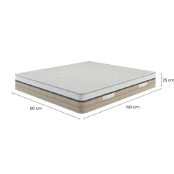 Materasso Singolo Bianco Grado Rigidità 8/10 Misura Rete Compatibile 80x200 cm 200x80x25h cm, Singolo Made in Italy - Palafea