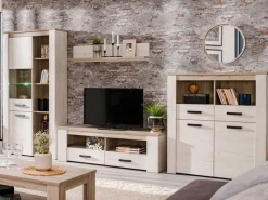 Mensola Bianco Anticato Marrone Rovere un Ripiano 120x19.5x22h cm, Portata Ripiani 5 - Picciano