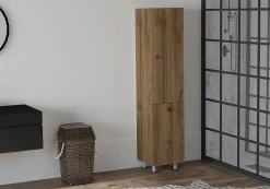 Mobile Colonna Marrone Noce 3 Ripiani Un'anta 30x30x170h cm, 5 Vani - Trivero