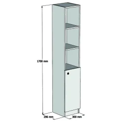 Mobile Colonna Marrone Rovere 4 Ripiani 3 Ante 75x36x162h cm, 8 Vani - Fermana