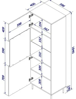 Mobile con vetrina 59x42x182h cm bianco - Raccuja