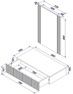 Mobile da Ingresso Beige Specchio Incluso Paia 80x42x97h cm, un Cassetto - Premolo