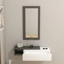 Mobile da Ingresso Bianco Nero Appendiabiti 6 Ripiani 112x35x170h cm, Apertura a Ribalta - Aiello