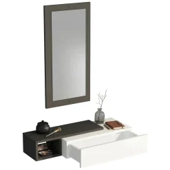 Mobile da Ingresso Bianco Nero Appendiabiti 6 Ripiani 112x35x170h cm, Apertura a Ribalta - Aiello