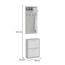 Mobile da Ingresso Grigio Cemento Bianco Paia Cassetti 54x28x181h cm, Ripiani - Sestola