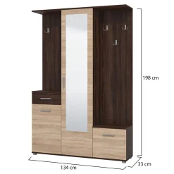 Mobile da Ingresso Marrone Rovere Marrone Rovere Specchio Incluso 2 Ripiani 105x30x85h cm, Modulabile - Gazzuolo