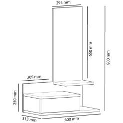 Mobile da Ingresso Marrone Rovere Nero Antracite Specchio Incluso un Cassetto 60x31x90h cm, 3 Ripiani - Minerbe