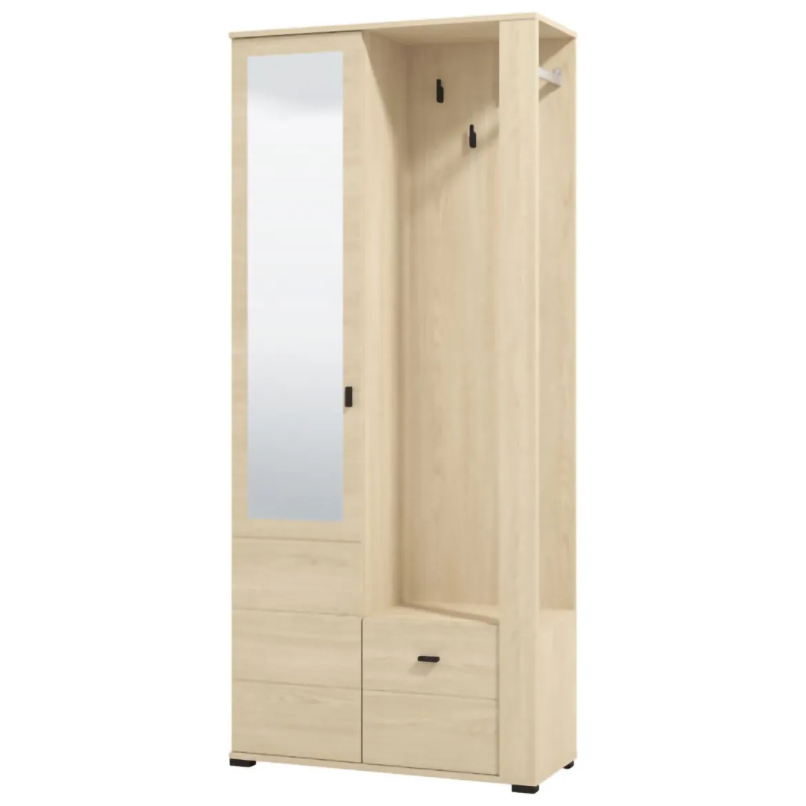 Mobile da Ingresso Marrone Rovere Nero Specchio Incluso Modulabile 100x30x76h cm, 2 Ripiani - Recale
