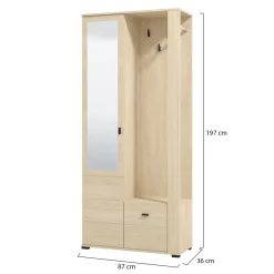Mobile da Ingresso Marrone Rovere Nero Specchio Incluso Modulabile 100x30x76h cm, 2 Ripiani - Recale