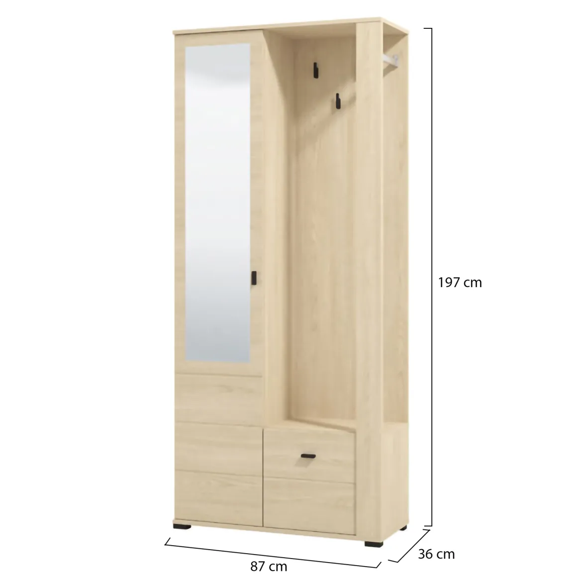 Mobile da Ingresso Marrone Rovere Nero Specchio Incluso Modulabile 100x30x76h cm, 2 Ripiani - Recale