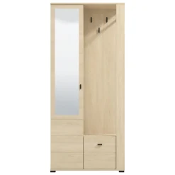 Mobile da Ingresso Marrone Rovere Nero Specchio Incluso Modulabile 100x30x76h cm, 2 Ripiani - Recale