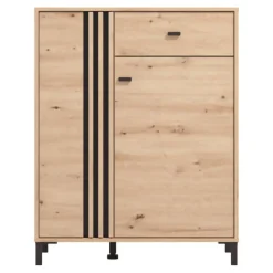 Mobile da Ingresso Marrone Rovere Nodi Nero un Ripiano 2 Ante 80x40x57h cm, 2 Vani - Varmo