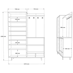 Mobile da Ingresso Nero Antracite Marrone Rovere Nodi Specchio Incluso 3 Ripiani 91.5x28x202h cm, Appendiabiti - Viggiano
