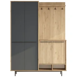 Mobile da Ingresso Nero Antracite Marrone Rovere Nodi Specchio Incluso 3 Ripiani 91.5x28x202h cm, Appendiabiti - Viggiano