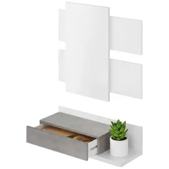Mobile da ingresso sospeso con cassetto bianco e cemento 75x90h cm - Anro