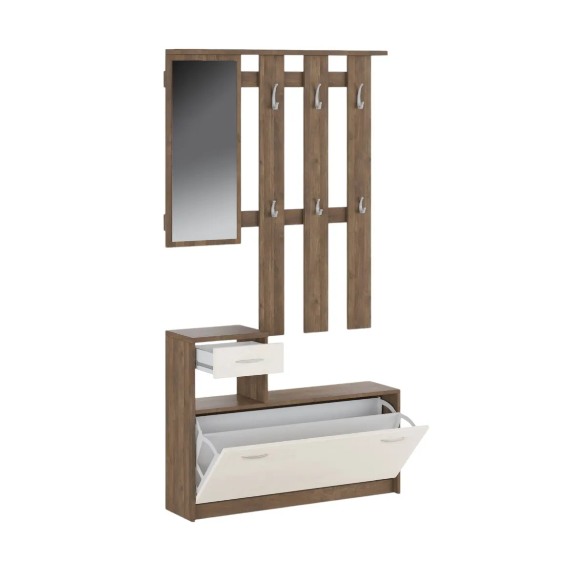 Mobile da ingresso sospeso con scarpiera bianco e quercia 100x190h cm - Garolfo