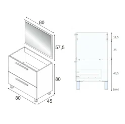 Mobile lavabo 2 cassetti 80x80x45h cm rovere - Abel