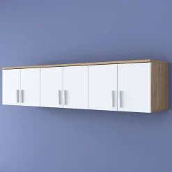 Mobile Pensile Marrone Rovere Bianco 6 Ante 3 Vani 180x44h cm, Apertura Battente - Jelsi