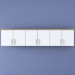 Mobile Pensile Marrone Rovere Bianco 6 Ante 3 Vani 180x44h cm, Apertura Battente - Jelsi
