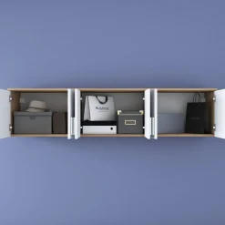 Mobile Pensile Marrone Rovere Bianco 6 Ante 3 Vani 180x44h cm, Apertura Battente - Jelsi