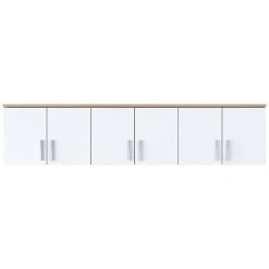 Mobile Pensile Marrone Rovere Bianco 6 Ante 3 Vani 180x44h cm, Apertura Battente - Jelsi