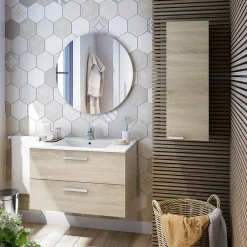 Mobile Pensile Marrone Rovere Trasparente Specchio Incluso un Ripiano 60x70h cm, 2 Ante - Vigano
