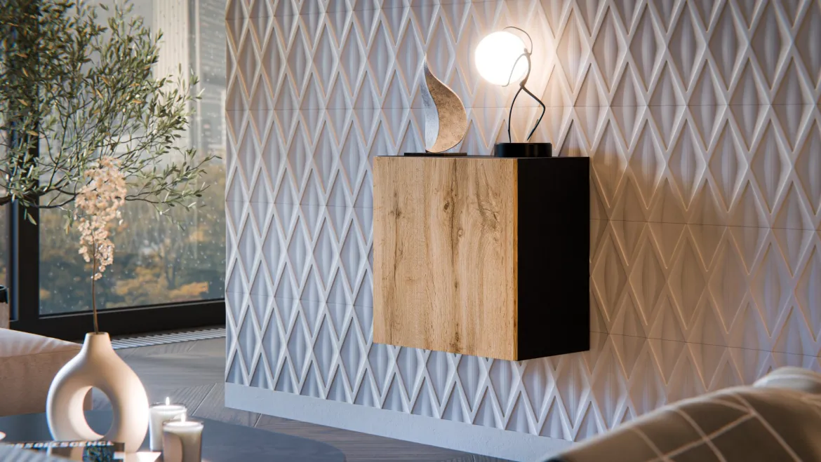 Mobile Pensile Nero Antracite un Ripiano Modulabile 49.9x50h cm, Apertura Push Pull - Fonteno