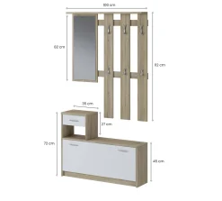Mobile per ingresso sospeso con specchio 2 ante tortora e antracite 137x54h cm - Ascari